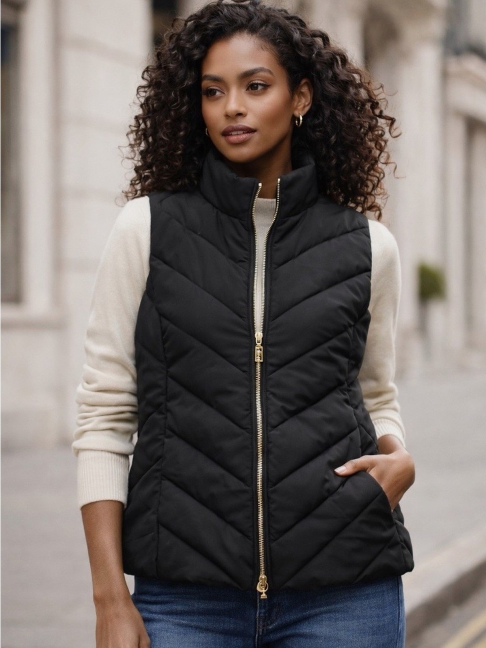 Michael Kors Full Zip Puffer Vest Womens S Black With Gold Accent NWT Gorpcore